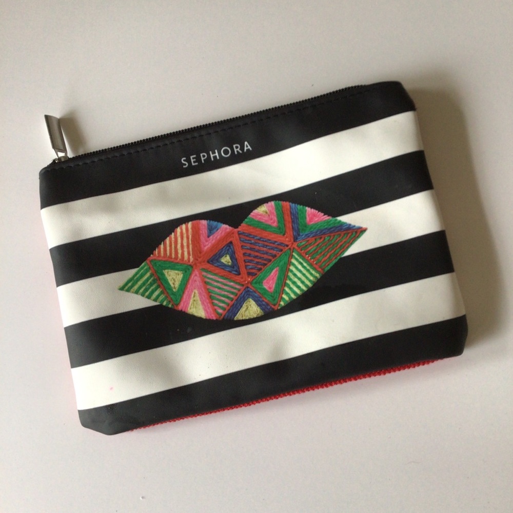 SEPHORA BLACK AND WHITE STRIPED COSMETIC MAKEUP BAG